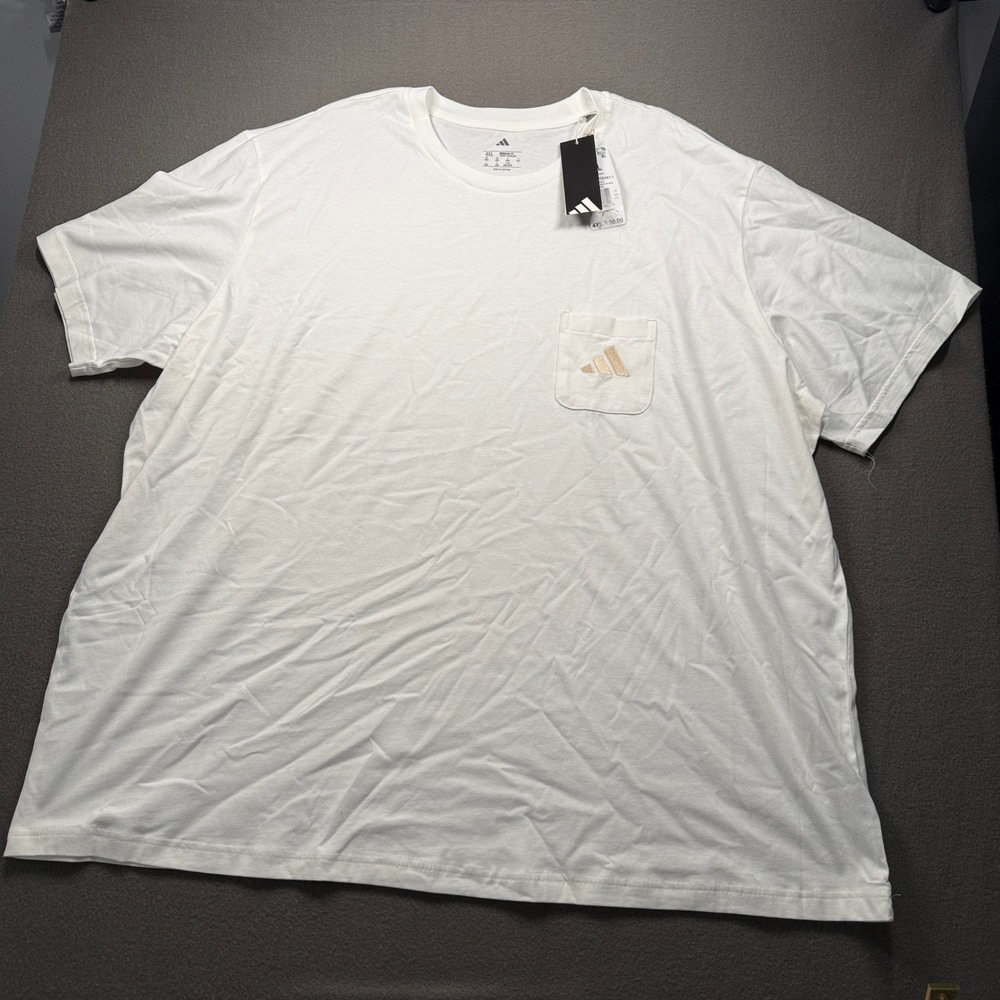 Adidas M 3BAR POCKET T Men 4XL White Embroidered Logo Cotton Tee JZ1463
